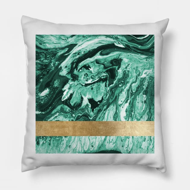 Emerald golden geometric marble Pillow by marbleco