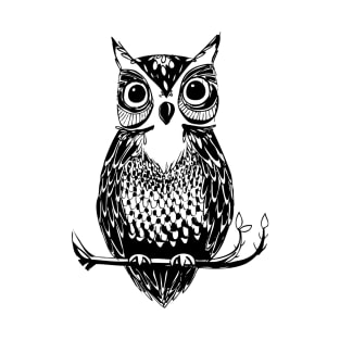 Black and White Drawn Owl T-Shirt