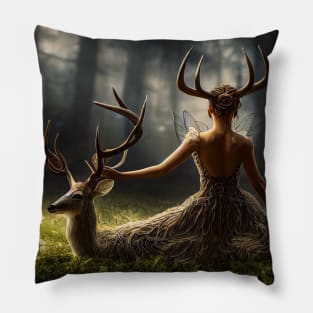 Deer and woman with antlers Pillow