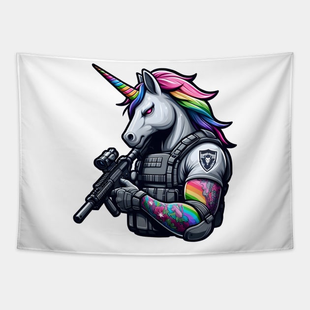 Tactical Unicorn - Sleeve Tattoo Tapestry by WolfeTEES