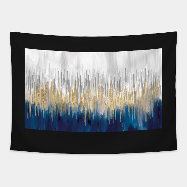 White Gold Blue Abstract Art Tapestry by SharpWallArts