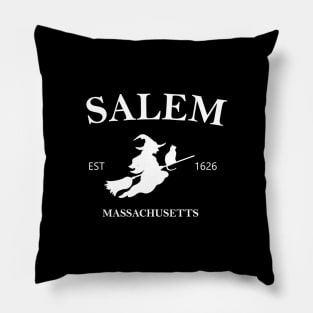 Salem Witch Riding Her Broom with Her Cat Pillow