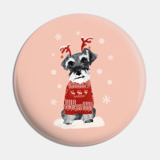 Christmas Miniature Schnauzer in Woolly Jumper and Reindeer Antlers Pin