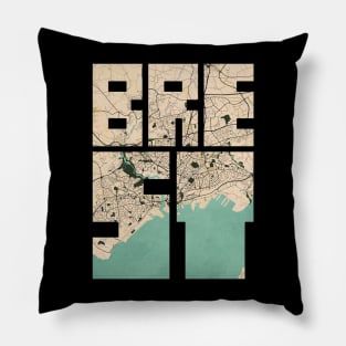 Brest, France City Map Typography - Vintage Pillow