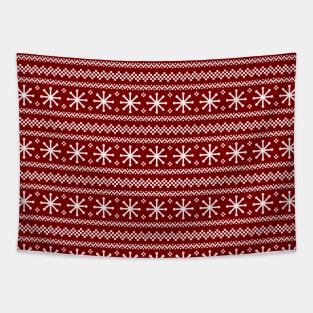 Large Dark Christmas Candy Apple Red Snowflake Stripes in White Tapestry