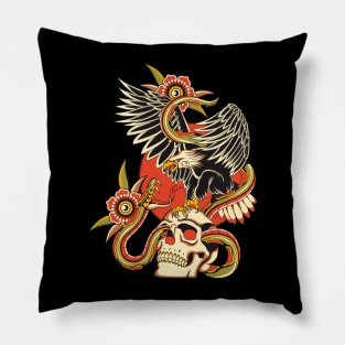 Snake eagle and skull Pillow