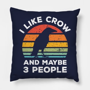 I Like Crow and Maybe 3 People, Retro Vintage Sunset with Style Old Grainy Grunge Texture Pillow