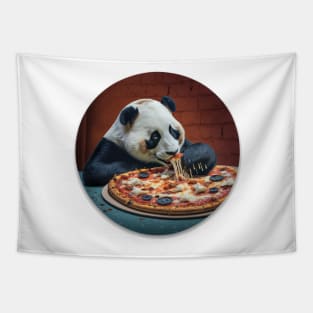 Real Panda Eats Pizza Realistic Art Tapestry