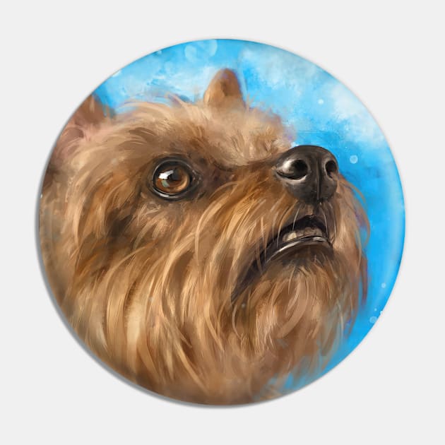 Painting of a Brown Yorkshire Terrier Looking Up With a Cute Facial Expression on Blue Background Pin by ibadishi