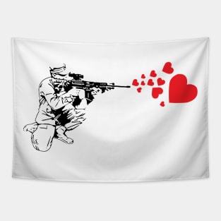 Graffiti Military Rifle Shooting Out Hearts Artsy Tapestry