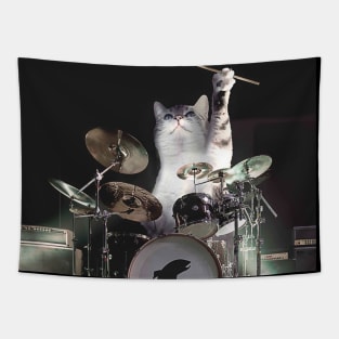 Drumming Drummer Cat Tapestry