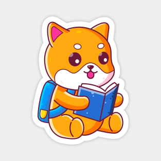 Cute school shiba inu reading book Magnet