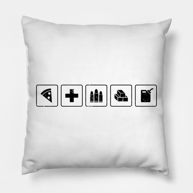 Zombie Apocalypse Essentials - black version Pillow by CCDesign