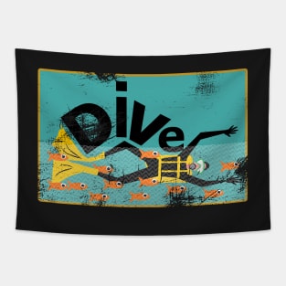 Scuba Diver, Dive! (Distressed style) Tapestry