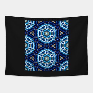 Blue and Gold Beadwork Inspired Fashion Print Tapestry