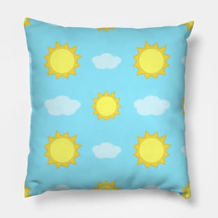 Sun and Clouds Pattern in Light Blue Pillow