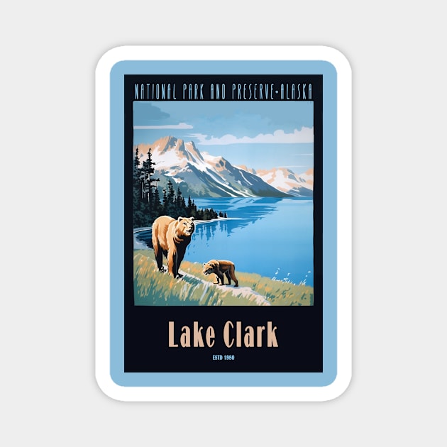 Lake Clark National Park Vintage Travel Poster Magnet by GreenMary Design