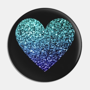 Teal and Dark Blue Ombre Faux Glitter Heart Pin