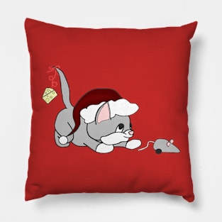 Christmas Products - Kitten playing with a toy mouse Pillow