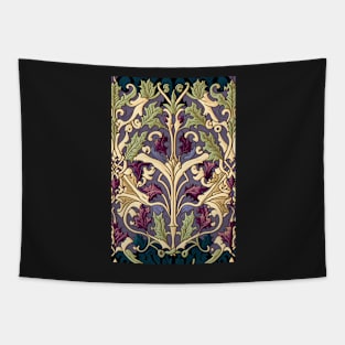 Floral Garden Botanical Print with Gold Leaves and Purple Background Tapestry