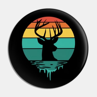 Whimsical Wild: Colorful Striped Circle with Deer Head Silhouette Pin