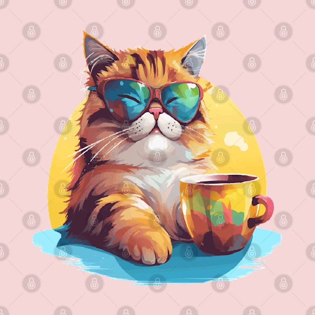 COLORFUL CAT LOVE COFFEE by ArtfulDesign