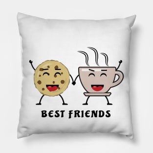 Best Friends - Cookie And Coffee - Funny Character Illustration Pillow