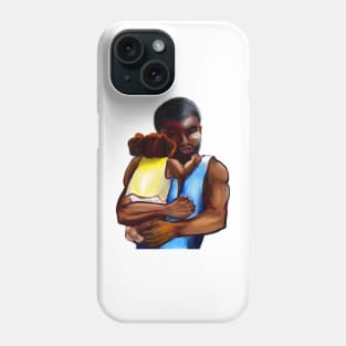 The best Father’s Day gifts 2022. Father and child - Super hero dad -  Strong muscular black man cradling a baby Phone Case