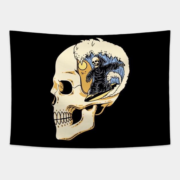 Surfing on the Skull Head Tapestry by schopixai