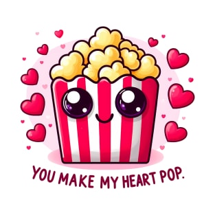 Popcorn cartoon with hearts - Valentine's Day T-Shirt