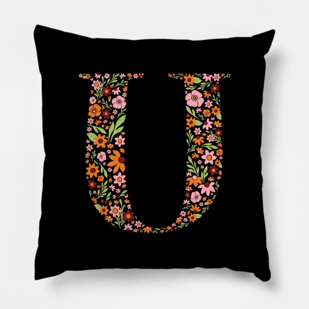 Retro Floral Letter U Pillow by zeljkica