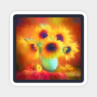 Pastel Painting - Sunflowers still life Magnet