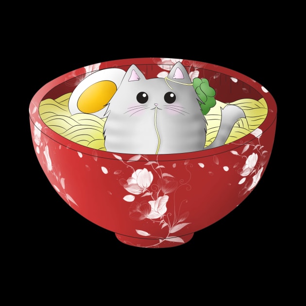 Kawaii cute funny japanese anime cat in a noodles ramen bowl - cats lover - foodie - food lover by Vane22april