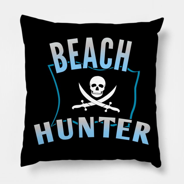 Metal detecting pirate beach Hunter Pillow by Coreoceanart