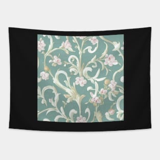 Ivory Cream and Aqua Light Teal Pink Flowers Tapestry