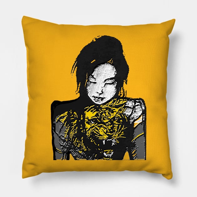 Cat woman looking down Pillow by mirandalous