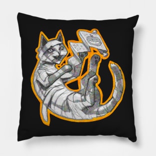 Halloween Mummy Cat Grey Pillow