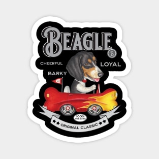 Tri-Color Beagle in Bone Flame Car Magnet