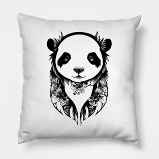 Panda Bear Wild Animal Nature Illustration Art Tattoo Pillow