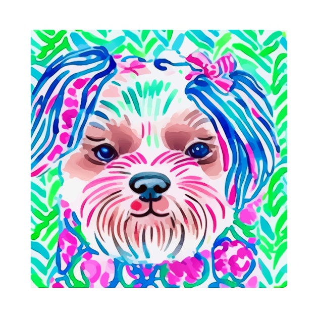 Preppy, colorful dog portrait by SophieClimaArt