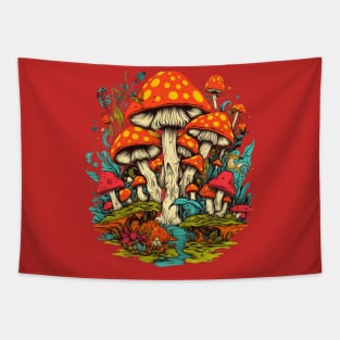 Psychedelic World Sketches Magic Shrooms Tapestry