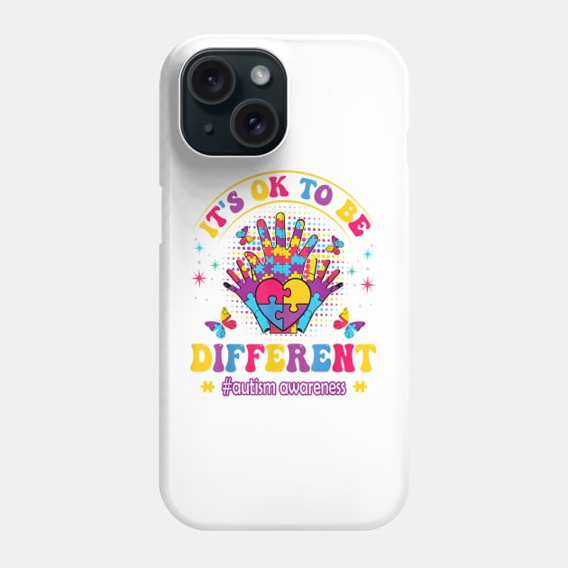 It's Ok To Be Different Autism Awareness Puzzle Pieces Phone Case by Centorinoruben.Butterfly