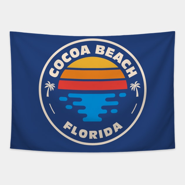 Retro Cocoa Beach Florida Vintage Beach Surf Emblem Tapestry by Now Boarding