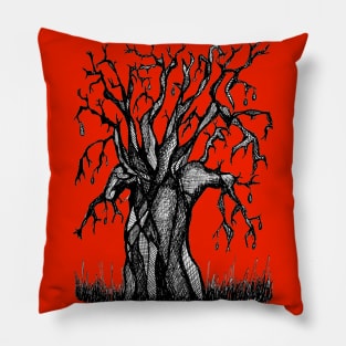 Red Baobab Artistic Line Drawing Pillow