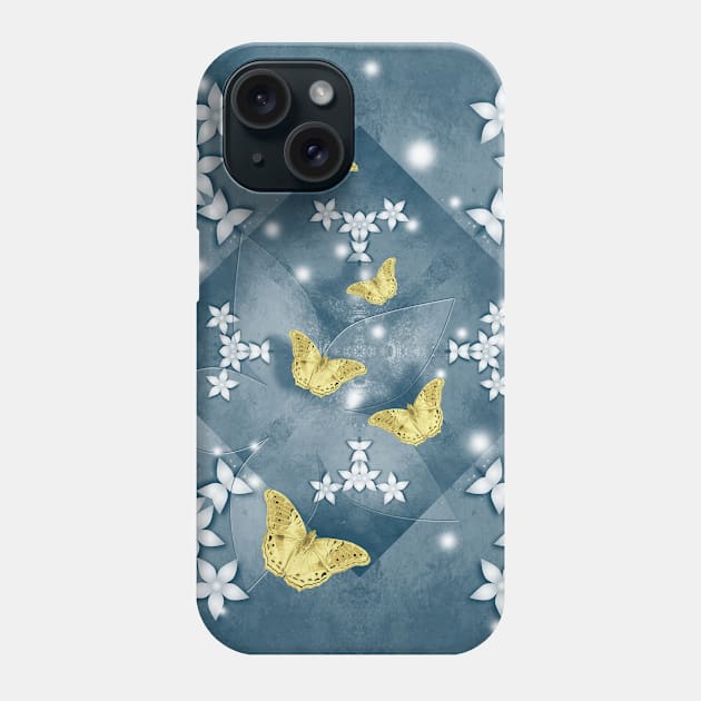 Gold butterflies and white flowers Phone Case by hereswendy