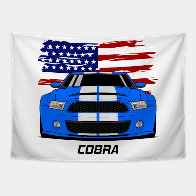 Front Stang Cobra GT 500 Blue White Tapestry by GoldenTuners