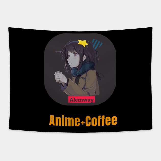 Anime Girl daydreaming with a  cup of coffee Tapestry by Alemway