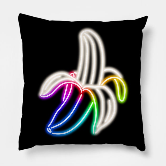 Rainbow Neon Banana Bar Sign Top Left Pillow by gkillerb