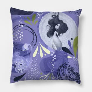 Whimsical Mermaids Purple Abstract Pillow