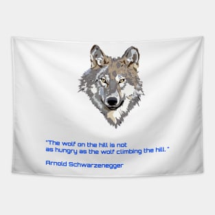 Wolf with qoute (blue) Tapestry